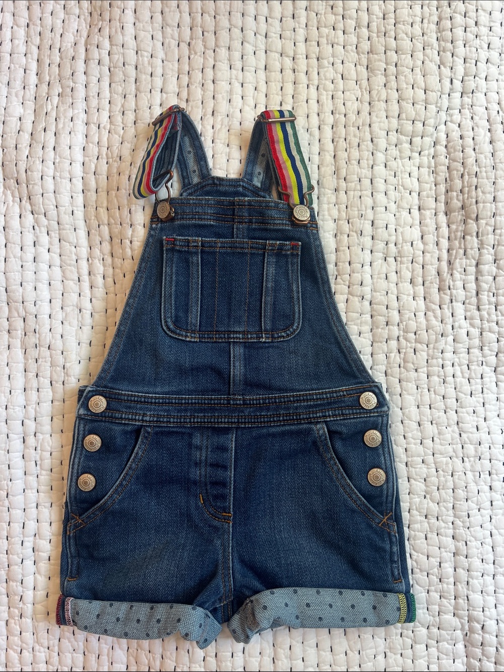 Boden Denim Short Overalls with Rainbow Straps 3-4T